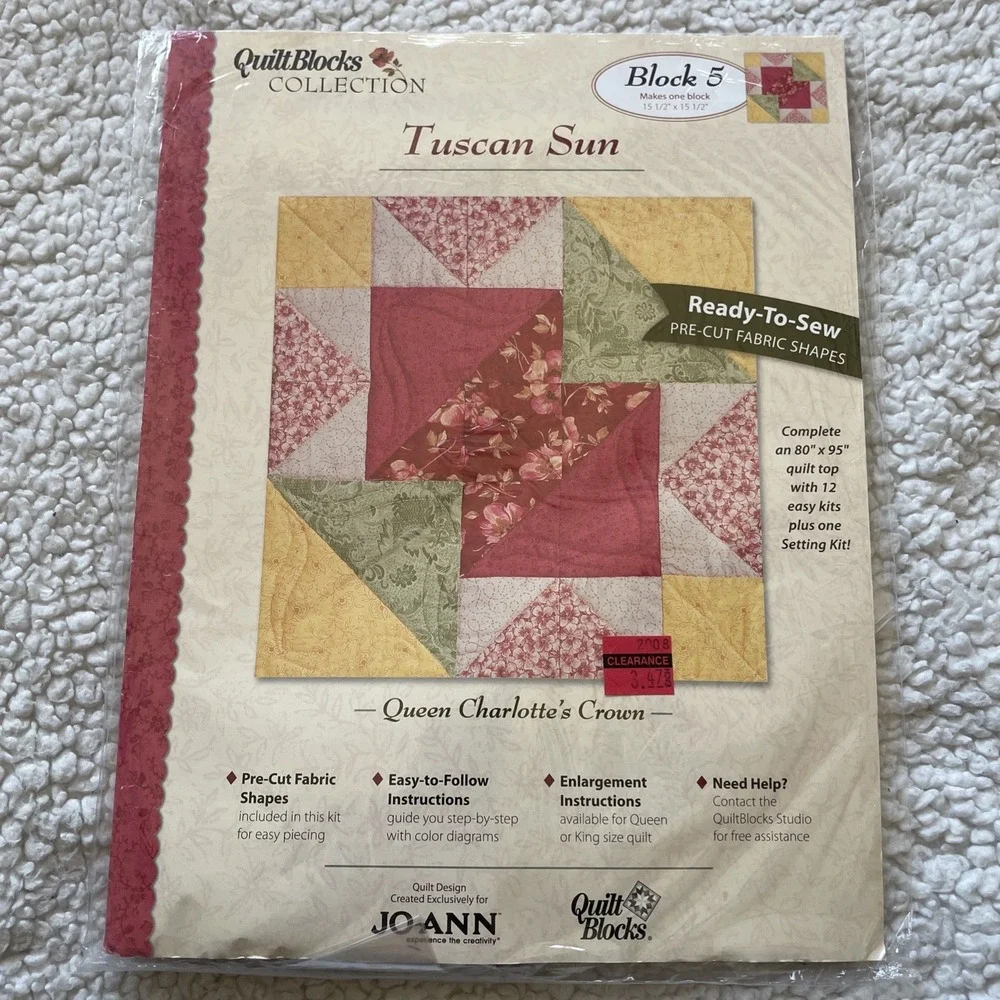 JoAnn Tuscan Sun Monthly Quilt Block #5 2006 Queen Charlotte's Crown Vintage New